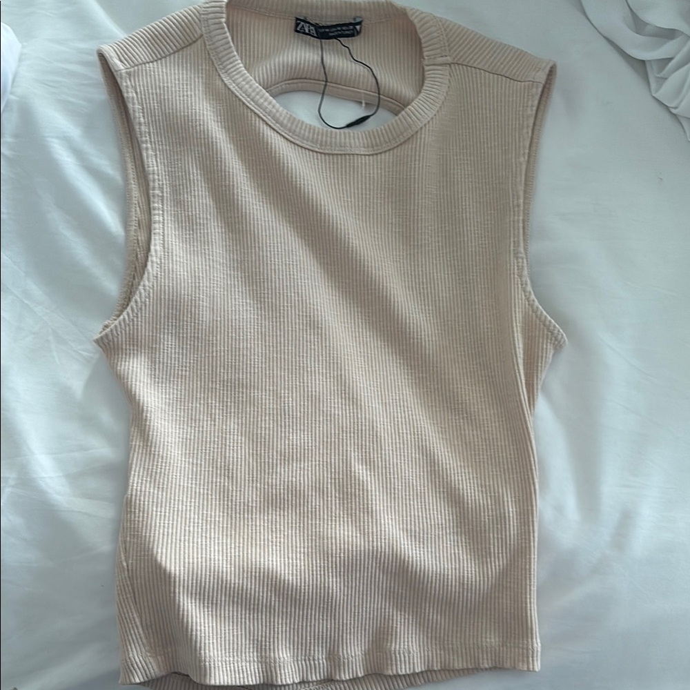 Zara Cream Sleeveless Ribbed Top NWOT